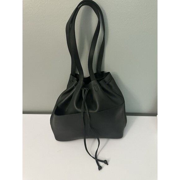 Parkery Clay Bucket Bag Black Matte Leather Double Handle Shoulder Bag Tote EUC - Picture 1 of 14